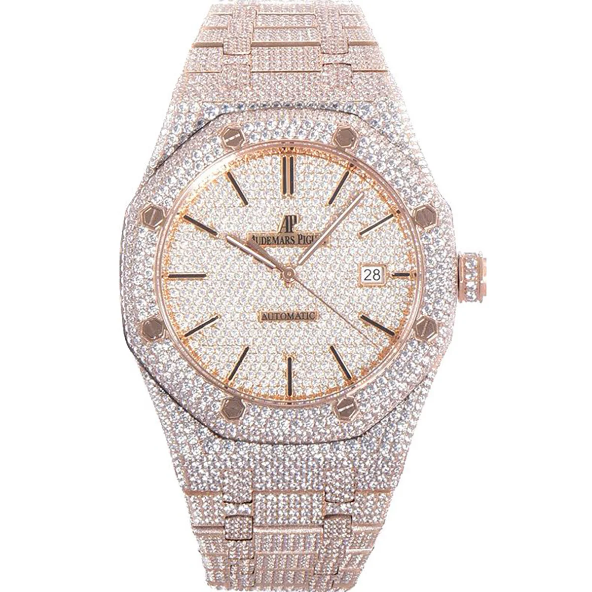 3E60E1BC-7E0A-CBA5-0D58-61B9BF20E574 Royal Oak 41mm 15400 Iced Out Rose Gold in Stick Markers - Image 1