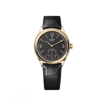 Rolex 1908 Yellow Gold Black Dial Black Alligator Strap - 52508-0002