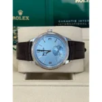 Rolex 1908 Platinum Ice Blue Dial Brown Alligator Strap - 52506-0002 - Image 4