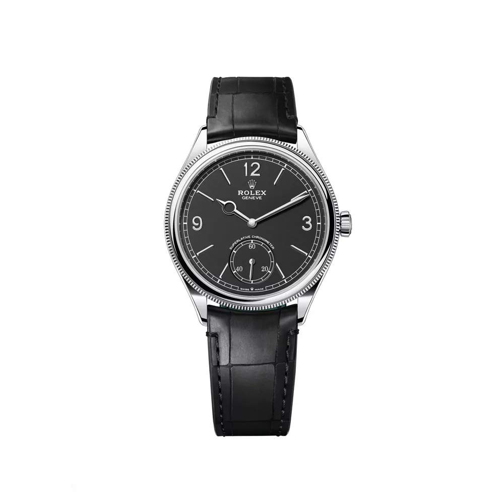 P0209-1 Rolex 1908 White Gold Black Dial Black Alligator Strap - 52509-0002 - Image 1