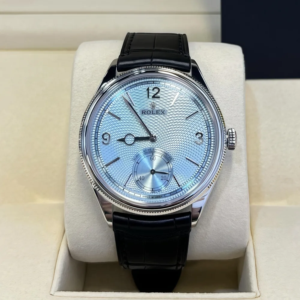 P0216-2 Rolex 1908 Platinum Ice Blue Dial Black Alligator Strap - 52506-0003 - Image 1