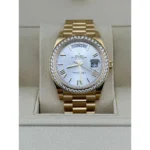RLX Day-Date 40mm Silver Roman Dial and Diamond Bezel Yellow Gold President Bracelet 228348RBR-0007 - Image 2