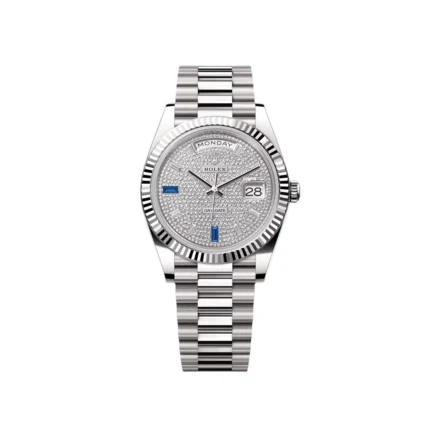 RLX Day-Date "President" 40mm White Gold Pave Diamond Sapphire Dial - 228239