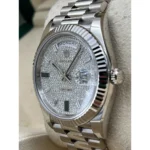 RLX Day-Date "President" 40mm White Gold Pave Diamond Sapphire Dial - 228239 - Image 4