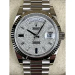 RLX Day-Date "President" 40mm White Gold Pave Diamond Sapphire Dial - 228239 - Image 8