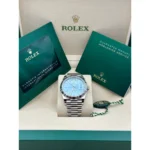 RLX Day-Date "President" 40mm Platinum Ice Blue Index Dial - 228236 - Image 9