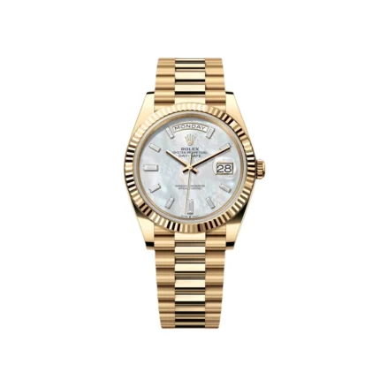RLX Day-Date 40mm Yellow Gold President Mother of Pearl Diamond Baguette Dial - 228238