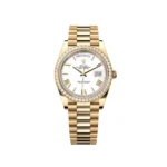RLX Day-Date "President" 40mm Yellow Gold White Roman Dial Diamond Bezel - 228348rbr
