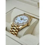 RLX Day-Date "President" 40mm Yellow Gold White Roman Dial Diamond Bezel - 228348rbr - Image 4