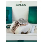 RLX "President" 40mm Everose Gold Olive Green Roman Dial Diamond Bezel - 228345RBR - Image 5
