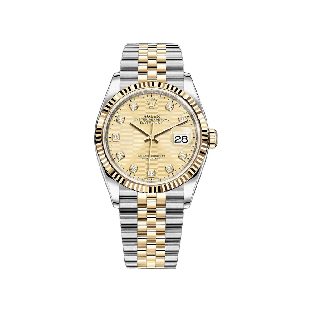 P0376-1 RLX Datejust 36mm 126233 Champagne Fluted Motif Diamond Dial Jubilee Bracelet - Image 1