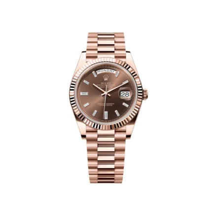 RLX Day-Date "President" 40mm Everose Gold Chocolate Diamond Baguette Dial - 228235