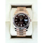 RLX Day-Date "President" 40mm Everose Gold Chocolate Diamond Baguette Dial - 228235 - Image 2