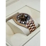 RLX Day-Date "President" 40mm Everose Gold Chocolate Diamond Baguette Dial - 228235 - Image 4