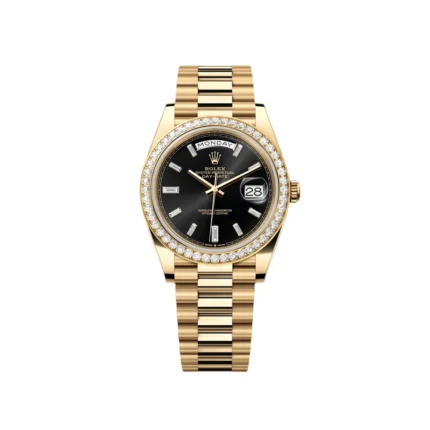 RLX Day-Date 40mm Black Diamond Dial and Diamond Bezel Yellow Gold President Bracelet 228348RBR-0001