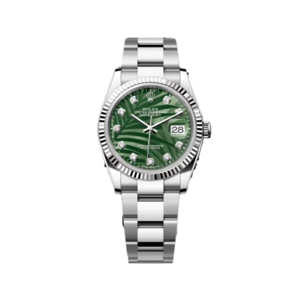 RLX Datejust 36mm 126234 Olive Green Palm Motif Diamond Dial Jubilee Stainless Steel Watch