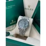 RLX Datejust 36mm 126234 Olive Green Palm Motif Diamond Dial Jubilee Stainless Steel Watch - Image 10