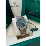 RLX Datejust 36mm 126234 Olive Green Palm Motif Diamond Dial Jubilee Stainless Steel Watch - Image 4