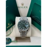 RLX Datejust 36mm 126234 Olive Green Palm Motif Diamond Dial Jubilee Stainless Steel Watch - Image 8