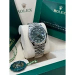 RLX Datejust 36mm 126234 Olive Green Palm Motif Diamond Dial Jubilee Stainless Steel Watch - Image 9