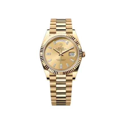 RLX Day-Date "President" 40mm Yellow Gold Champagne Diamond Baguette Dial - 228238