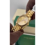 RLX Day-Date "President" 40mm Yellow Gold Champagne Diamond Baguette Dial - 228238 - Image 9