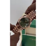 RLX Day-Date "President" 36mm Everose Gold Olive Green Roman Dial 128235 - Image 3