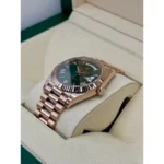 RLX Day-Date "President" 36mm Everose Gold Olive Green Roman Dial 128235 - Image 5