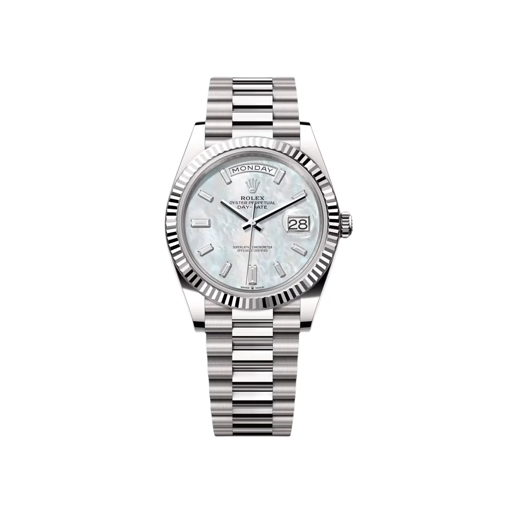 P0462-1 RLX Day-Date "President" 40mm White Gold Mother of Pearl Diamond Baguette Dial - 228239 - Image 1
