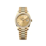 RLX Day-Date 40mm Champagne Dial and Diamond Bezel Yellow Gold President Bracelet 228348RBR-0003