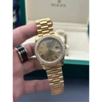 RLX Day-Date 40mm Champagne Dial and Diamond Bezel Yellow Gold President Bracelet 228348RBR-0003 - Image 2