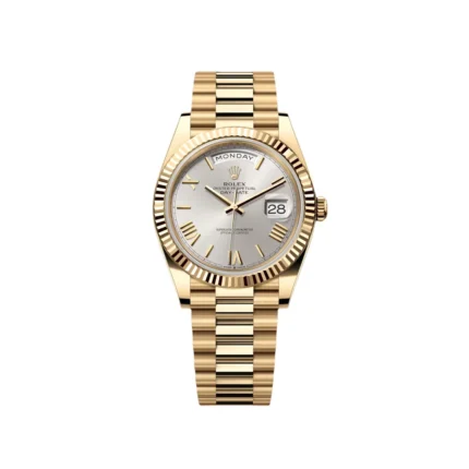 RLX Day-Date "President" 40mm Yellow Gold Silver Roman Dial - 228238