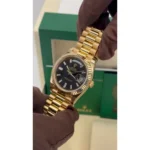 RLX Yellow Gold President Day Date 40mm Black Diamond Baguette Dial - 228238 - Image 7