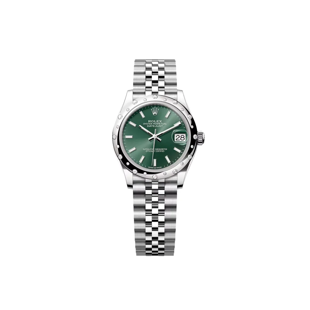 P0560-1 RLX Datejust m278344-0019/0020 Mint Green Dial 31mm Domed Diamond Oyster Watch - Image 1