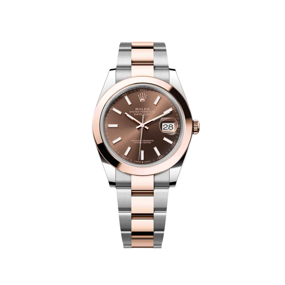 P0561-1 RLX Datejust 41mm 126301 Chocolate Index Oyster Steel and Everose Gold Watch - Image 1