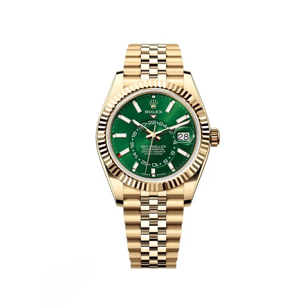 P0726-1 RLX Sky-Dweller 42mm 336938-0007/0008 Yellow Gold Bright Green Dial Jubilee - Image 1
