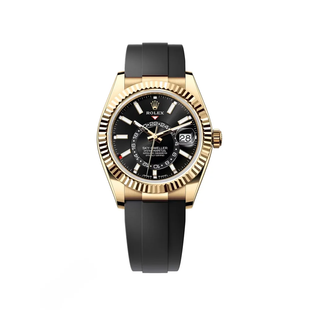 P0732-1 RLX Sky-Dweller 42mm Yellow Gold Black Dial Oysterflex - 336238 - Image 1