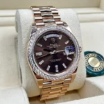 RLX Day-Date 40mm Chocolate Baguette Diamond Dial Diamond Bezel Dial Watch 228345RBR - Image 3