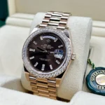 RLX Day-Date 40mm Chocolate Baguette Diamond Dial Diamond Bezel Dial Watch 228345RBR - Image 4