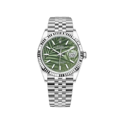 RLX Datejust 36mm 126234 Olive Green Palm Motif Dial Jubilee Stainless Steel Watch
