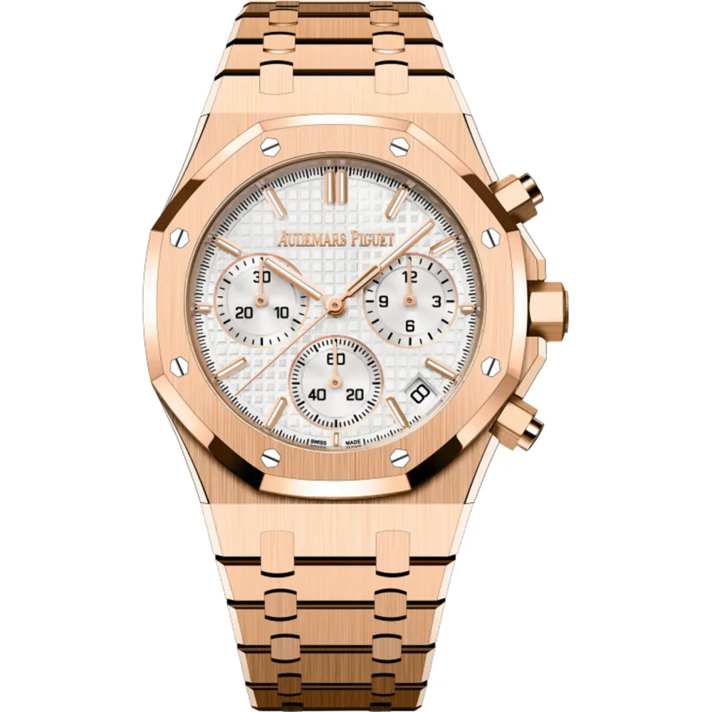 P0869-1 A&P ROYAL OAK Pink Gold Silver-Toned Dial CHRONOGRAPH 41mm - Image 1